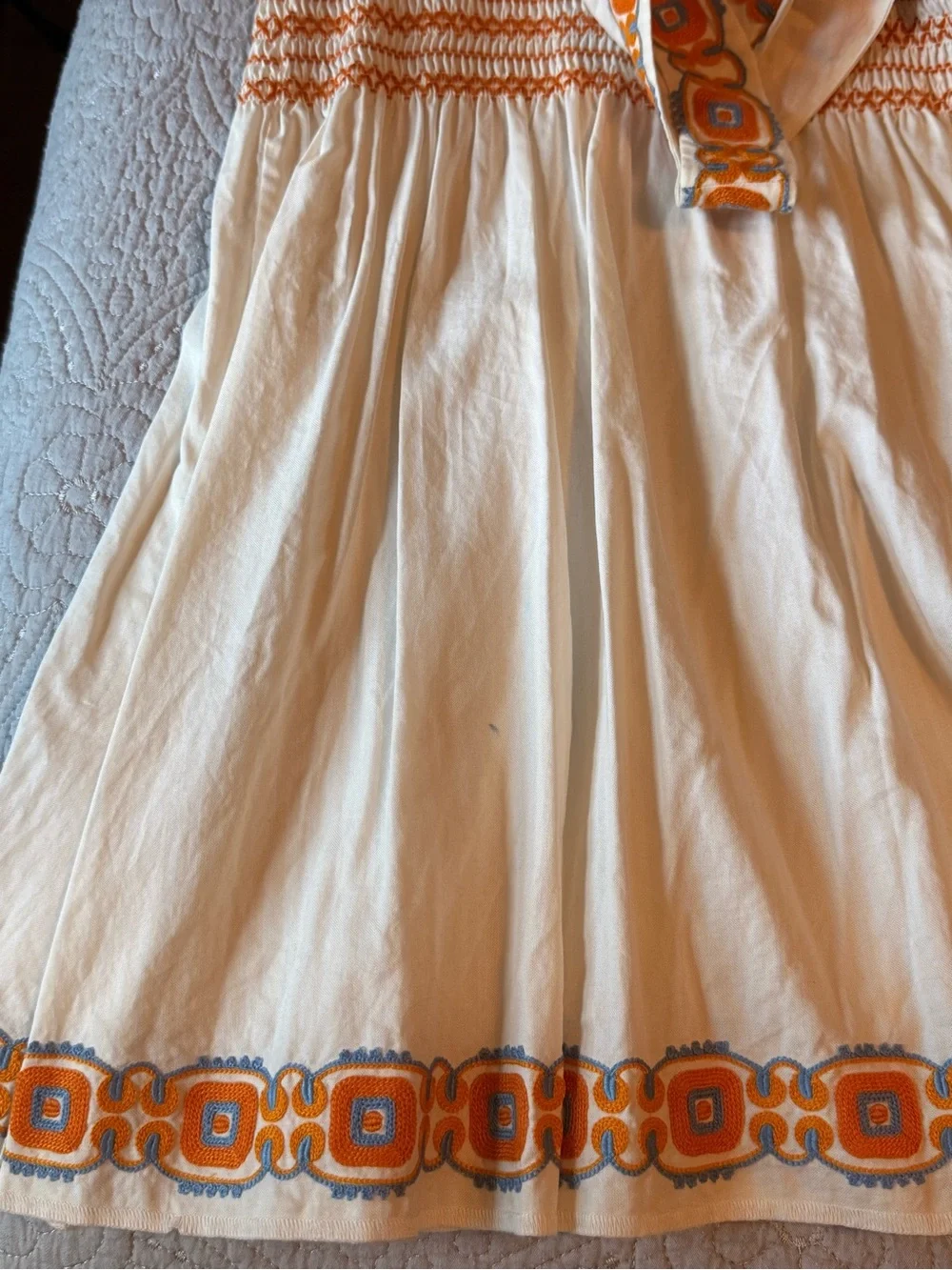Tory Burch White Sleeveless Dress with Orange and Light Blue Embroidery